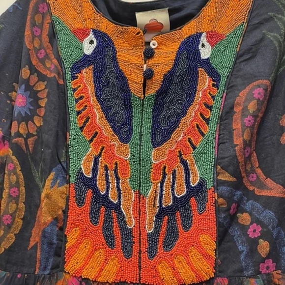 Farm Rio Rainbow Birds mixed fabric maxi dress size M - Picture 6 of 7